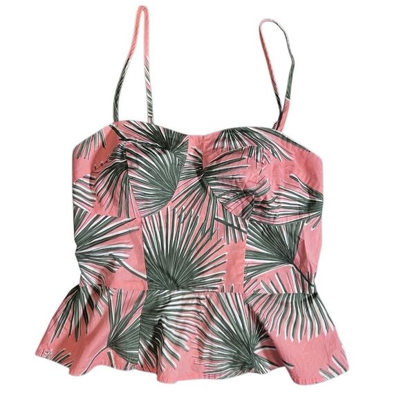 A New Day Pink Palm Leaf Tank Peplum Top Size XS - Picture 2 of 11